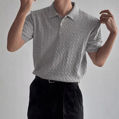 Threebooy Summer New Trend Men Fashion Polo Shirt Light Luxury Textured Knitted T-shirt Business Style Short Sleeve Casual Jacquard Tops
