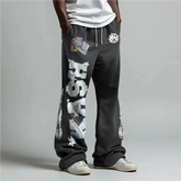 Threebooy Gothic Hip Hop Letter Patch Vintage Sweatpants Y2K Pants Double Layer Design Baggy Elastic Waist Jogging Casual Pants Streetwear