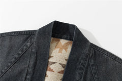 Threebooy Vintage Cargo Denim Jackets Mens Japan Style Double-faced Cardigan Kimono Harajuku Loose Casual Cotton Print Jeans Coats Male