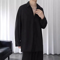Threebooy Black Shirt Men's Handsome Loose Drooping Long-sleeved Spring, Summer and Autumn Casual Men's Fashion Handsome Ice Silk Jacket
