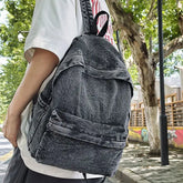 Threebooy Denim Casual Versatile Large Capacity Backpack College Student Bags Retro Japanese Backpack