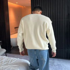 Threebooy Mens Sweater Sexy Buckle Off-Shoulder Sweater Streetwear Fashion Youth Campus Versatile Long-Sleeved Top Men'S Clothing New