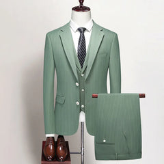 Threebooy Men's Casual Three-Piece Dress Suit Slim Fit Striped Wedding Outfit with Vest And Trousers High-Quality Fashionable