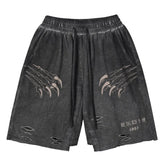 Threebooy Casual Streetwear American Vintage Fashion Brand Letter Shorts for Men's Summer New Wash Old Loose Cotton Capris for Men and Women