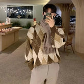 Threebooy Autumn Men's Vintage Geometric Pattern Long Sleeve Sweater High Street Fashion Jacquard Knitwear Patchwork Y2K Knitted Pullovers
