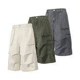 Threebooy Summer Cargo Shorts Men Streetwear Hip Hop Big Pockets Casual Short Oversized Harajuku Vintage Baggy Knee Length Pants Male