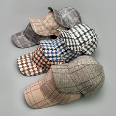 Threebooy Versatile Stripe Check Baseball Caps Autumn and Winter New Fashion Men Women Cotton British Style Warm Sunshade Houndstooth Soft