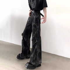 Threebooy American High Street Dark Style Slightly Flared Men'S High Waist Niche Design Jeans High-End Fashion Trend Wide Leg Trousers Men