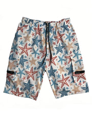 Threebooy Mens All Over Print Beach Shorts with Multi Pockets Summer Quick Dry Board Shorts with Internal Drawstring Swim Trunks Swimwear