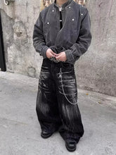 Threebooy American High Street Vibe Style Men's Pants with Unique Design, Zippered Jeans, Straight-Leg, Slightly Flared Long Pants