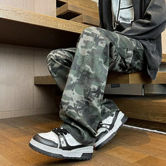 Threebooy Jeans Men straight Pants patchwork male jean camouflage Loose Fit Patchwork Streetwear Men's Trousers Denim Large size Hip Hop