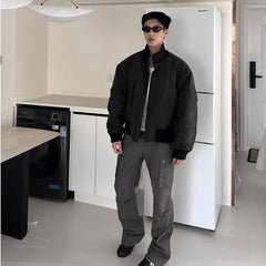 Threebooy High Street Stand Collar Baseball Jacket Cotton Men's High Street Versatile Bread Pilot's Premium Jacket