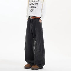 Threebooy Spring New Trendy Jeans Patchwork Design Male Gradient Color Washed Straight Male Denim Pants Wide Leg Mopping pants