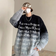 Threebooy Mink Casual Fleece Tie Dyed Gradient Couple Sweater Men's Lazy Oversize Mohair Knitwear Winter Student Hip Hop Male and Female y2k