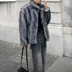 Threebooy Mens Fashion Y2k Imitation Fox Fur Jacket Autumn And Winter Short Thick Versatile Trend Street Handsome High Quality Coat Men