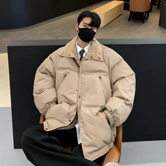 Threebooy Streetwear Winter Clothing New Loose and Thick Cotton Jacket with Double Zipper Decoration
