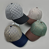 Threebooy Houndstooth Color Block Baseball Cap Cotton New Men Women Sunscreen Check Versatile Fashion Casual Ventilate Street Retro Casual