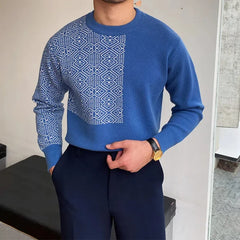 Threebooy Smart Casual Autumn Winter Sweaters New Men O-Neck Jacquard Weave Warm Trend Fashion Slim Long Sleeve Pullovers Knitted Tops