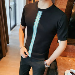 Threebooy British style Men's Spring Summer Casual Short Sleeve Sweater/Male Slim Fit O-Neck Fashion Knitted Shirt Plus Size S-4XL