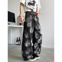 Threebooy Straight Loose Fit Printed Streetwear Jeans Unisex Urban Fashion Trendy Casual Denim Pants mens Hip Hop Oversized Comfort
