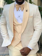 Threebooy 3 Pieces Men Suits Tailor-Made Fashion Flower Pattern Slim FIt Light Orange Blazer Vest Pants Wedding Business Groom