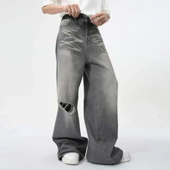 Threebooy Summer Men's Wear New Jeans Straight Wide Leg Denim Pants Casual Loose Contrast Color Male Bottoms Clothing 2025