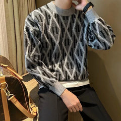 Threebooy Thick Men's Knit Sweater Long Sleeve Loose Fit Knitwear Harajuku Original Vintage Clothing Deals Y2k Casual Pullovers Male