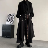 Threebooy Men Culottes Irregular Layered Samurai Pants Hakama Streetwear Fashion Versatile Trend Casual Wide-Leg Pants Men'S Clothing