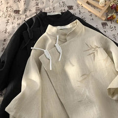 Threebooy Chinese Style Classic High-end Shirt Summer Korean Style Trendy Retro Unique Temperament Loose Short-sleeved Blouse Aesthetic
