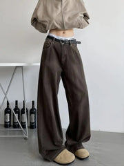 Threebooy Y2k Brown Man Wide Pants Women Streetwear Denim Baggy Pants Loose Straight Work Wear Trousers Vintage Curved Jeans Pants