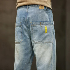 Threebooy Autumn New Solid Color Jeans Men's Four Seasons Loose Versatile Straight Pants Korean Style Trendy Workwear Long Pants