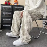 Threebooy Fallen Letter Full Print Casual Pants for Men with a Straight Leg and Wide Leg Design Loose and Versatile Floor Length Pants