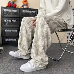 Threebooy Fallen Letter Full Print Casual Pants for Men with a Straight Leg and Wide Leg Design Loose and Versatile Floor Length Pants
