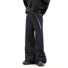 Threebooy Korean Fashion Reverse Design Loose Wide Leg Jeans Men'S Retro High Street Jeans Casual Straight Leg Pants Pants
