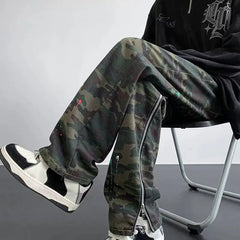 Threebooy Y2K Fashion Camouflage Baggy Tracksuit Cargo Pants For Men Clothing Zipper Design Women Casual Long Trousers Pantalon Homme