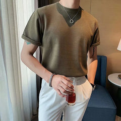 Threebooy Summer Clothing Men's Refinement Crew Neck Bottoming Shirt Solid Color Thin Cozy Leisure Loose Daily Short Sleeve T-Shirt