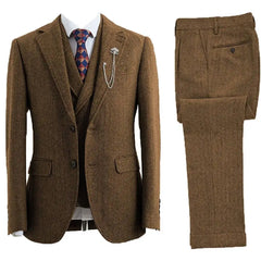 Threebooy Elegan 3 Pieces Men's Tweed Suit Peak Lapel Single Breasted Tuxedo Suits For Men Set Wedding Dresses