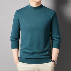Threebooy Men's Spring Autumn Solid Color Knit Sweater Half Turtleneck Loose Fit Minimalist Basic Shirt Fashionable and Simplified Urban