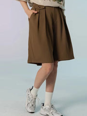 Threebooy Summer High Street Straight Suit Shorts For Men Drape Casual Baggy Wide Leg Short Pants Korean Fashion Breathable Y2K Bermudas