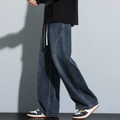 Threebooy New Fashion Patchwork Men's Jeans Baggy Straight Elastic Waist Denim Pants Classic High Street Hip Hop Vintage Male Trousers