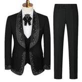 Threebooy Fashion Men Luxury Wedding Suit 3 Piece Party Dress 3 Piece Customized Beaded Crystals Slim fit Tuxedos For Man