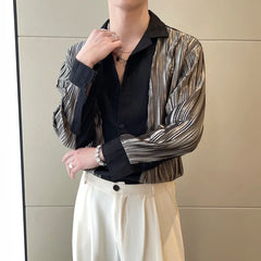 Threebooy Men's Long Sleeved Fashion Trend Design Sense Shirt Handsome Suit Collar Cotton Clothes Shirts White/Grey Color Coats