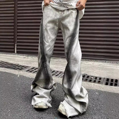 Threebooy Y2K Streetwear Tie Dye White Baggy Flare Jeans Pants Men Designer Clothes New Rock Old Women Long Trousers Roupa