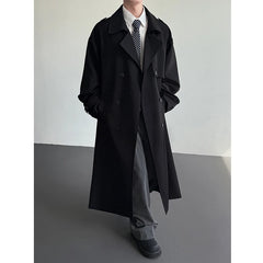 Threebooy 2025 New Loose Trench men Long coat Autumn fashion Double-breasted Caslua trench Unique cuff design Korean street windbreaker
