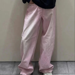 Threebooy Streetwear Gradient Color Washed Pink Dirty Jeans for Men and Women Straight Casual Baggy Denim Trousres Oversized Loose Cargos