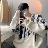 Threebooy Korean casual lazy style sweater for men's autumn winter new item loose knit sweater for teenagers base top