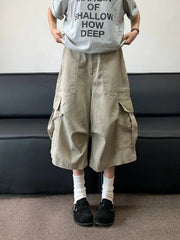 Threebooy New Summer American Retro Large Pocket Work Trousers Men Women Street Casual Loose Straight-leg Fashion Wide-leg Shorts Urban