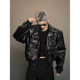 Threebooy Korean version leather jacket men's spring autumn new loose casual versatile jacket top