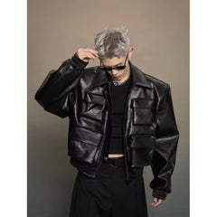 Threebooy Korean version leather jacket men's spring autumn new loose casual versatile jacket top
