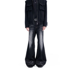 Threebooy Spring Autumn washed black micro flared retro jeans versatile casual pants men's long pants